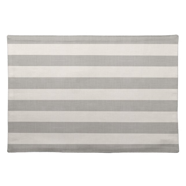 Gray and Ivory Rustic Stripes Woven Cotton Placemat (Front)