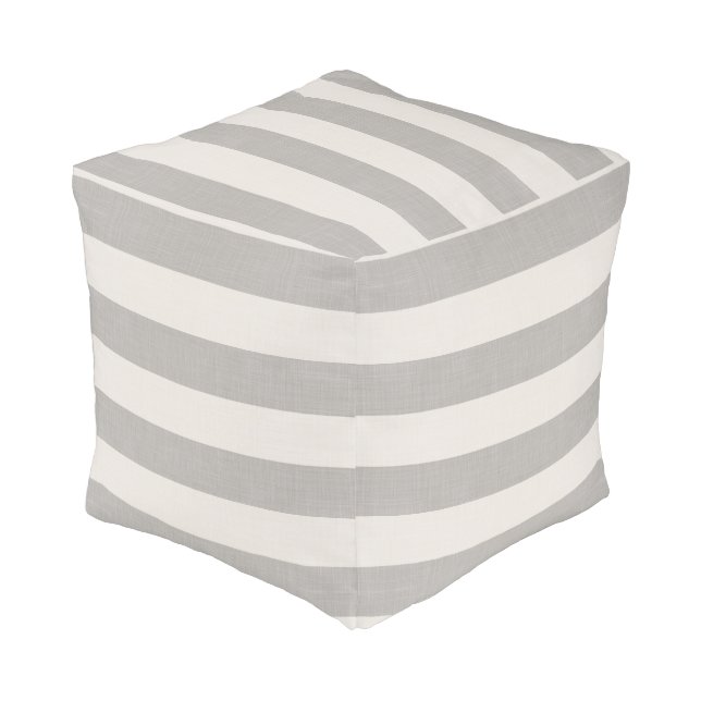 Gray and Ivory Stripes | Modern Farmhouse Decor Pouf (Angled Front)