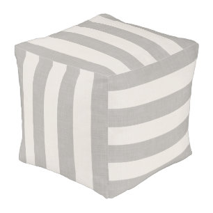 Gray and Ivory Stripes Modern Farmhouse Decor Pouf