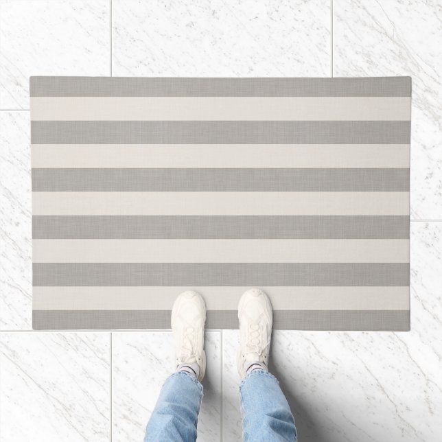 Gray and Ivory Stripes | Modern Farmhouse Doormat (Indoor)