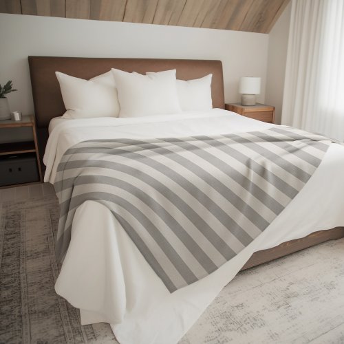 Gray and Ivory Stripes  Modern Farmhouse Large Fleece Blanket