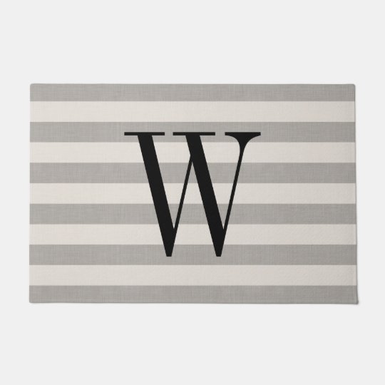 Gray and Ivory Stripes Monogram Modern Farmhouse Doormat