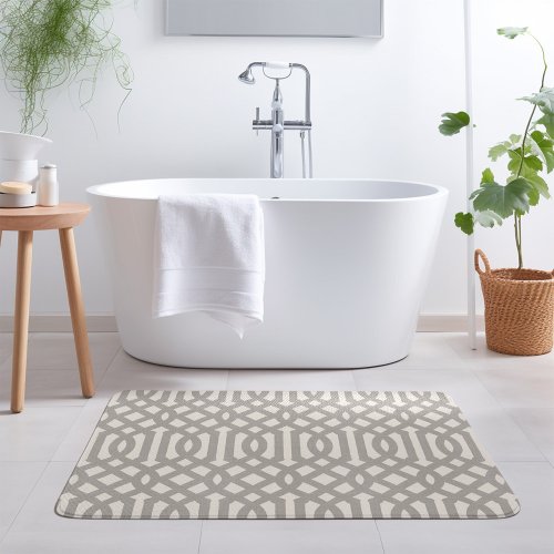 Gray and Ivory Trellis  Modern Farmhouse Bathroom Mat