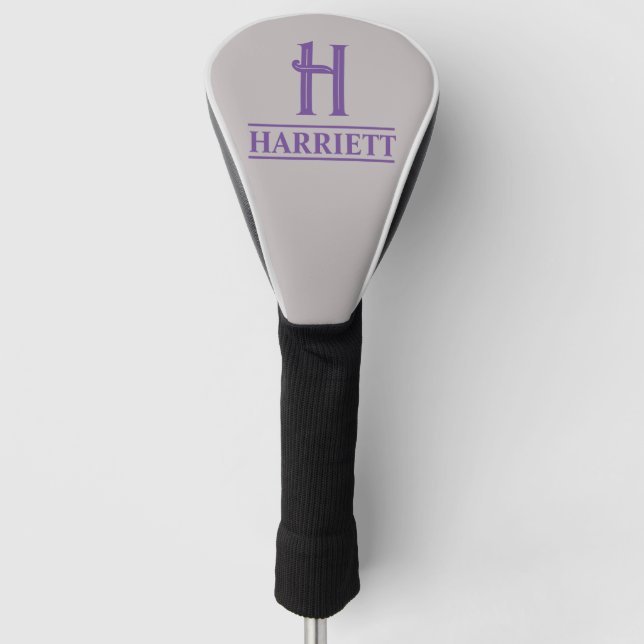 Gray and Lavender Monogrammed Golf Head Cover (Front)