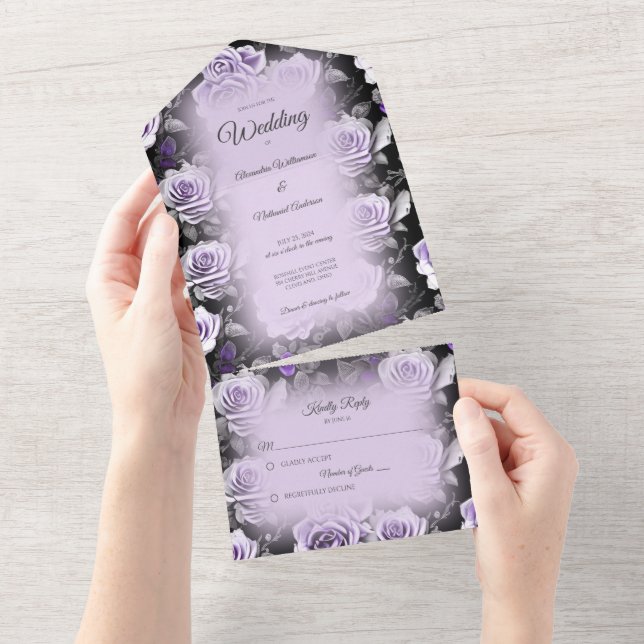 Gray and Lavender Roses All In One Invitation (Tearaway)