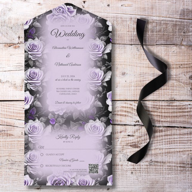 Gray and Lavender Roses with QR Code All In One Invitation (Creator Uploaded)