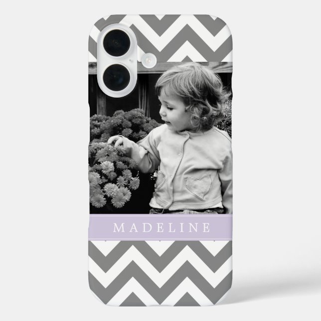 Gray and Lavender Zigzags Personalized Photo Case-Mate iPhone Case (Back)