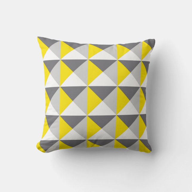 Gray and Lemon Geometric Print Throw Pillow (Front)