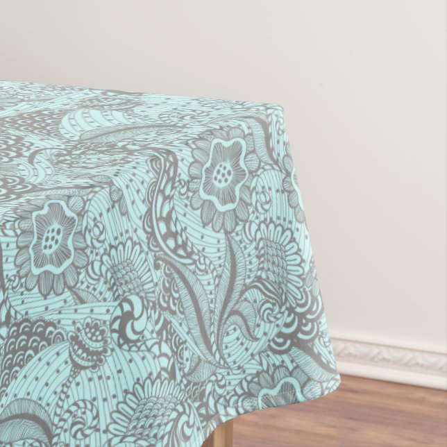 Gray And Light Blue Abstract Floral Monogram Table Tablecloth (In Situ)