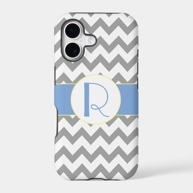 Gray and Light Blue Chevron Striped Monogram Iphone Case (Back)