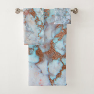 Gray And Light Blue Marble Stone Bath Towel Set