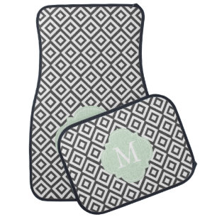 Gray and Light Green Monogram Diamonds Pattern Car Floor Mat