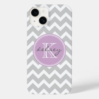 Gray and Lilac Chevron Custom Monogram Case-Mate iPhone 14 Case