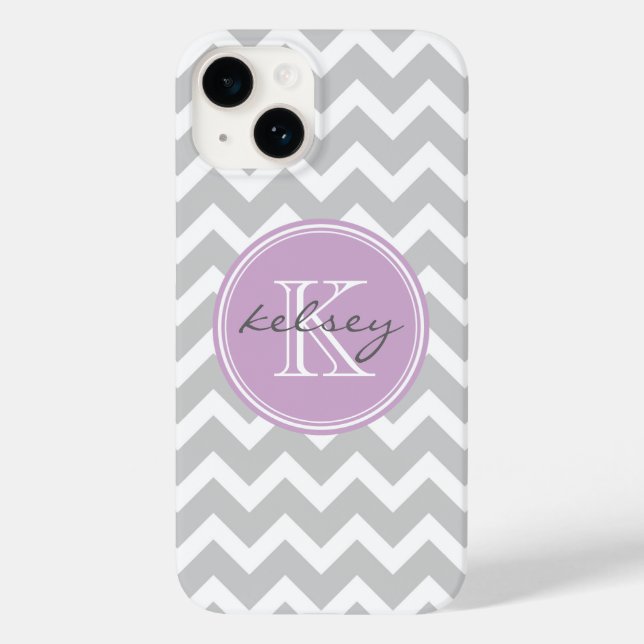 Gray and Lilac Chevron Custom Monogram Case-Mate iPhone Case (Back)
