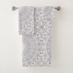 Gray and Lilac Mandala Pattern Bath Towel Set