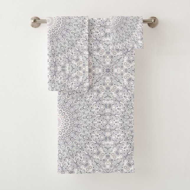 Gray and Lilac Mandala Pattern Bath Towel Set (Insitu)