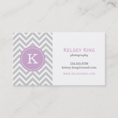 Gray &amp; Lilac Purple Chevron Custom Monogram Business Card