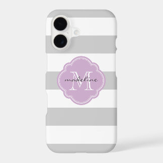 Gray and Lilac Purple Wide Stripes Custom Monogram iPhone 17 Case