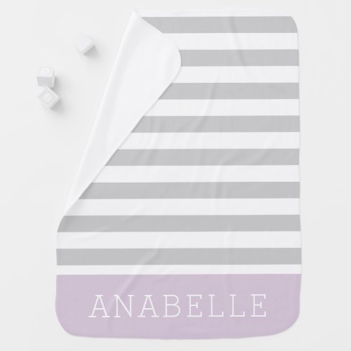 Gray and Lilac Stripes Monogram  Editable Colors Baby Blanket