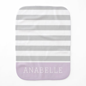 Gray and Lilac Stripes Monogram | Editable Colors Baby Burp Cloth