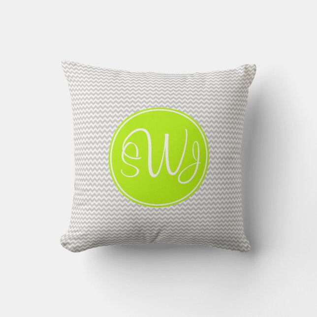 Gray and Lime Chevron Throw Pillow (Front)