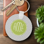 Gray and Lime Chevrons with Custom Monogram Keychain<br><div class="desc">A bold art deco design in fresh,  cheerful colors. If you need to adjust the monograms,  click on the customize it button and make changes.</div>