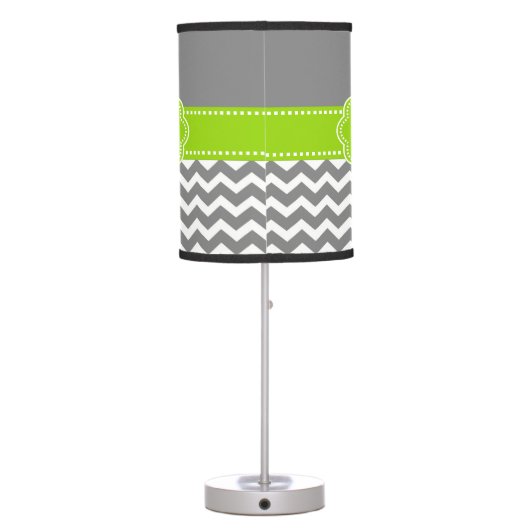 Gray and Lime Green Chevron Monogram Lamp Shade (Back)