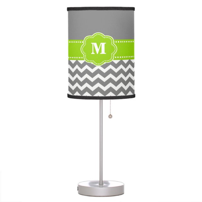 Gray and Lime Green Chevron Monogram Lamp Shade (Left)