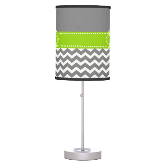 Gray and Lime Green Chevron Monogram Lamp Shade (Front)