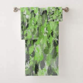 Gray and Lime Green Paintballs Bath Towel Set
