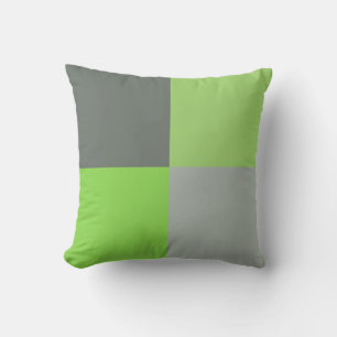 Gray and Lime Green Squares Throw Pillow