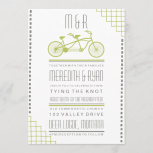GRAY AND LIME HIPSTER BICYCLE WEDDING INVITATION