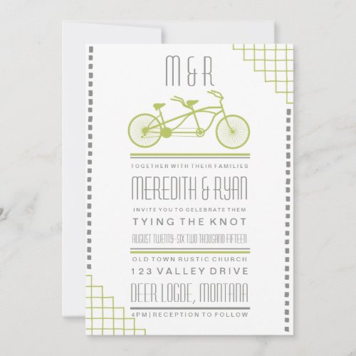 GRAY AND LIME HIPSTER BICYCLE WEDDING INVITATION