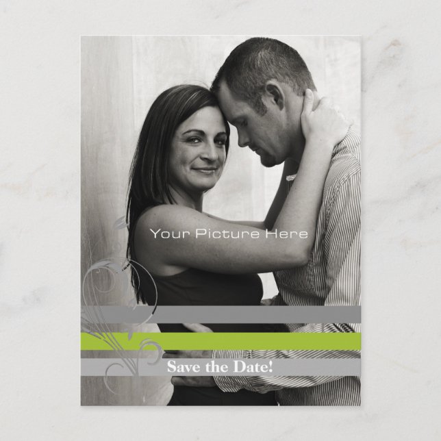 Gray and Lime Photo Card Save The Date (Front)