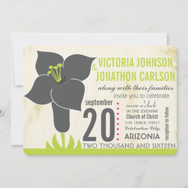 Gray and Lime Vintage Modern Lily Wedding Invite (Front)