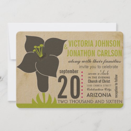 Gray and Lime Vintage Modern Lily Wedding Invite