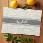 Gray and Linen Vintage Damask Pattern with Name Towel<br><div class="desc">An elegant pattern with a classy font designed for a feminine woman. Add your name or monogram. If you need to make adjustments to the artwork,  click on the customize it button to make changes.</div>