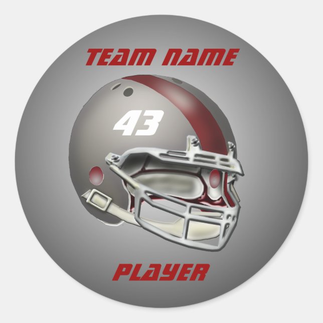 Gray and Maroon Football Helmet Classic Round Sticker (Front)