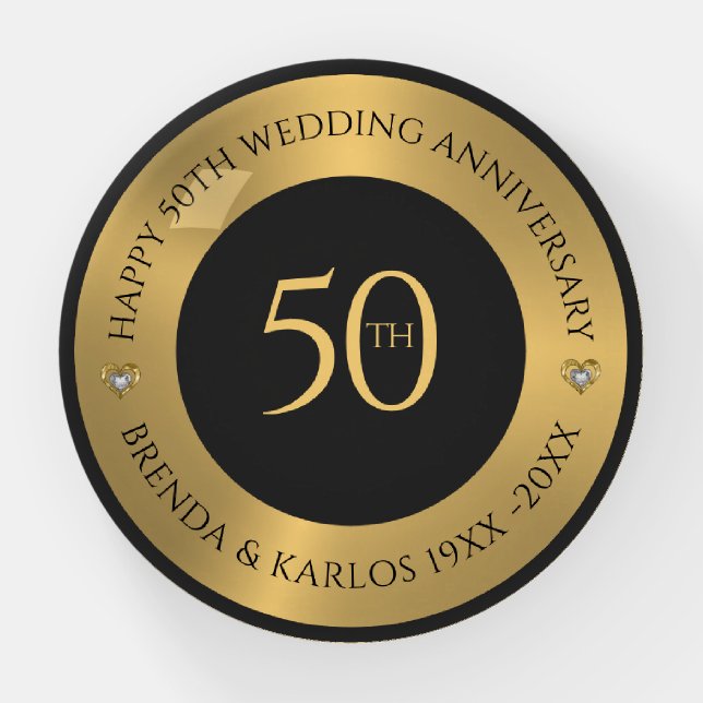 Gray and metallic gold 50th wedding Anniversary Paperweight (Front)
