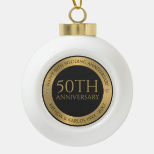 Gray and metallic silver 50th wedding Anniversary Ceramic Ball Christmas Ornament