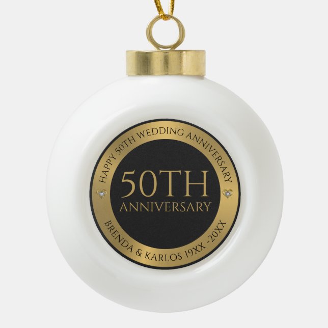Gray and metallic silver 50th wedding Anniversary Ceramic Ball Christmas Ornament (Front)