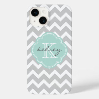 Gray and Mint Chevron Custom Monogram Case-Mate iPhone 14 Case