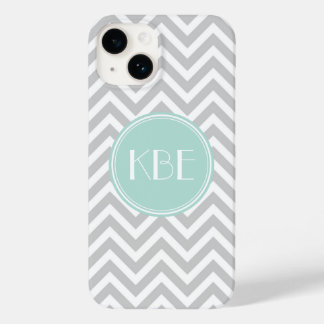 Gray and Mint Chevron Custom Monogram Case-Mate iPhone 14 Case