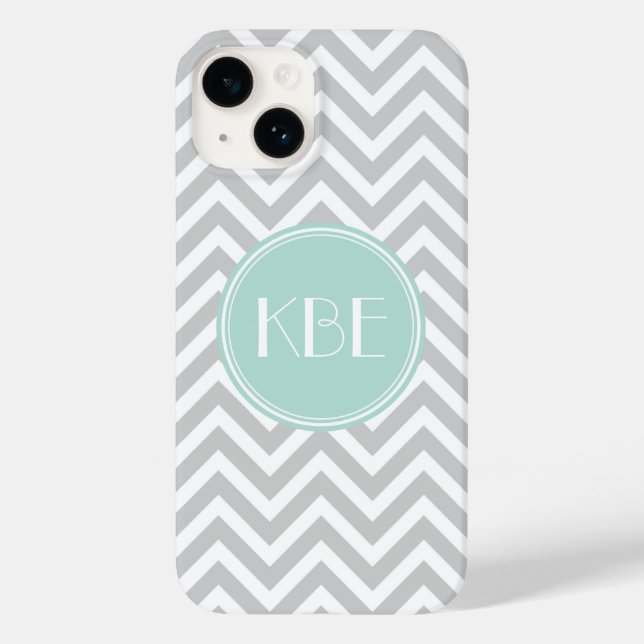 Gray and Mint Chevron Custom Monogram Case-Mate iPhone Case (Back)