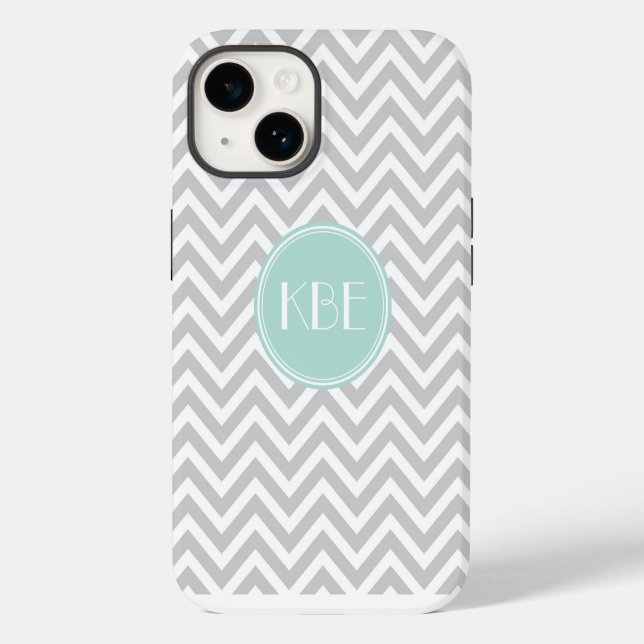 Gray and Mint Chevron Custom Monogram Case-Mate iPhone Case (Back)