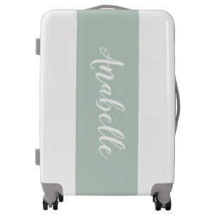 Gray and Mint Cute Script Custom Name Monogram Luggage