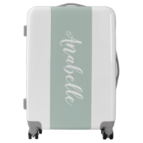 Gray and Mint Cute Script Custom Name Monogram Luggage