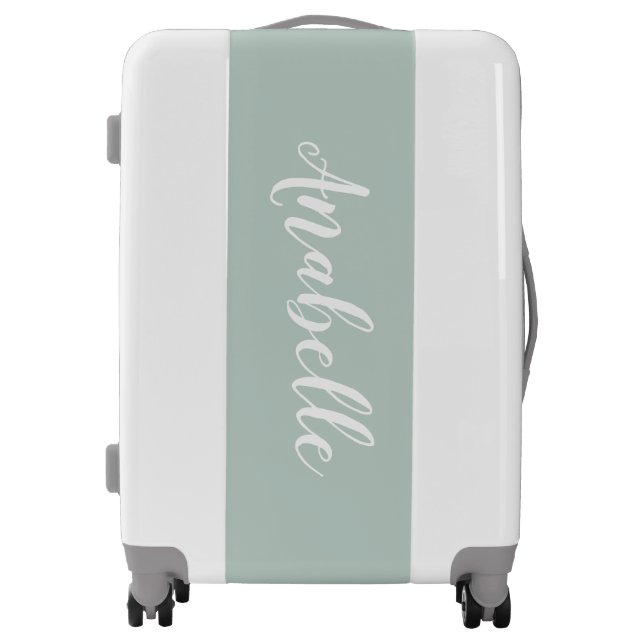Gray and Mint Cute Script Custom Name Monogram Luggage (Front)
