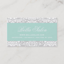 Gray and Mint Elegant Floral Damask Business Card