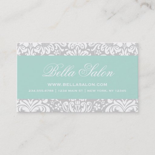 Customizable Gray & Mint Elegant Floral Damask Business Cards